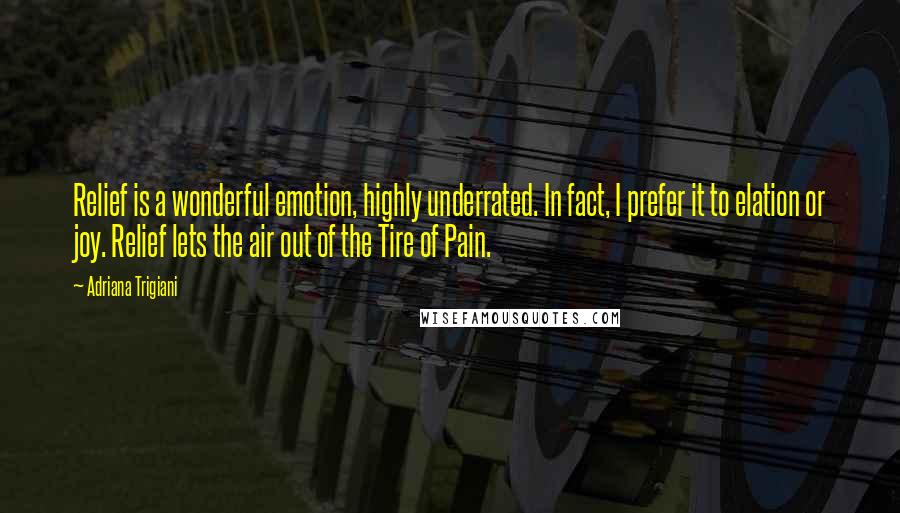 Adriana Trigiani Quotes: Relief is a wonderful emotion, highly underrated. In fact, I prefer it to elation or joy. Relief lets the air out of the Tire of Pain.