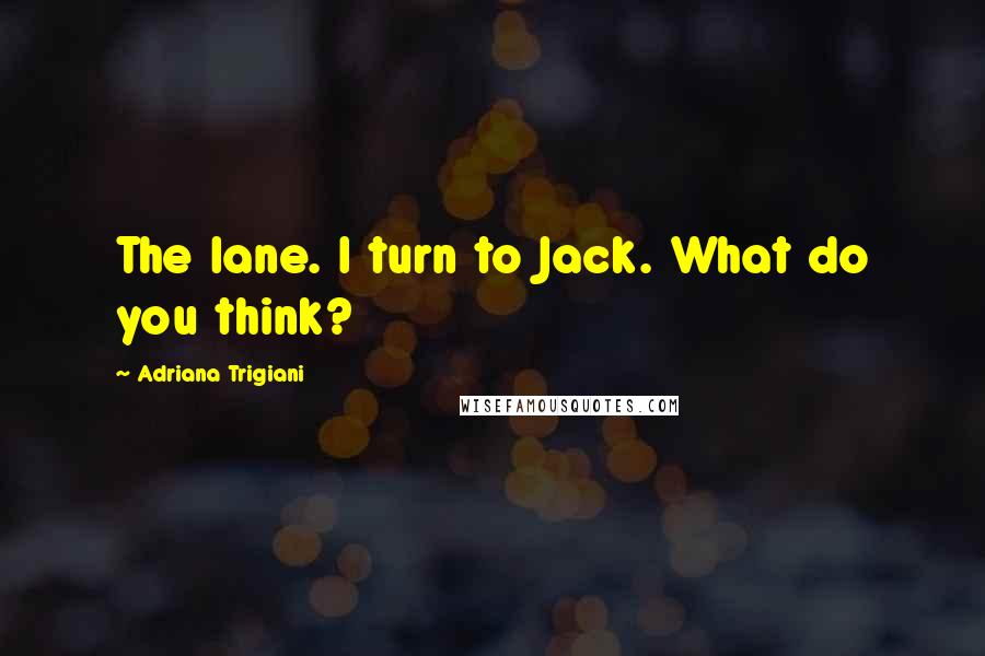 Adriana Trigiani Quotes: The lane. I turn to Jack. What do you think?