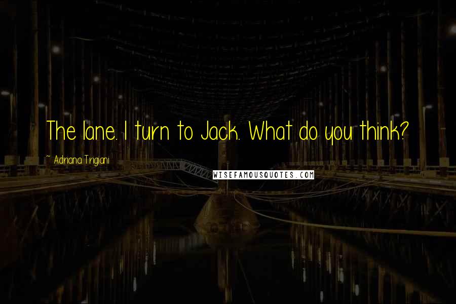 Adriana Trigiani Quotes: The lane. I turn to Jack. What do you think?