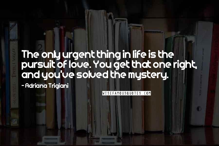 Adriana Trigiani Quotes: The only urgent thing in life is the pursuit of love. You get that one right, and you've solved the mystery.