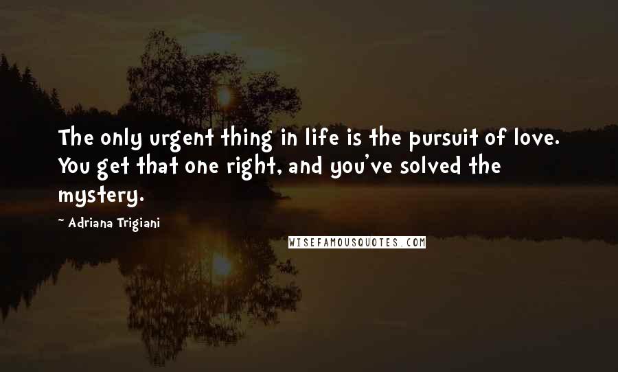 Adriana Trigiani Quotes: The only urgent thing in life is the pursuit of love. You get that one right, and you've solved the mystery.