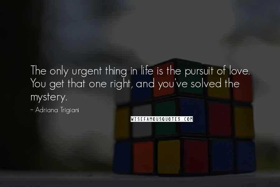 Adriana Trigiani Quotes: The only urgent thing in life is the pursuit of love. You get that one right, and you've solved the mystery.