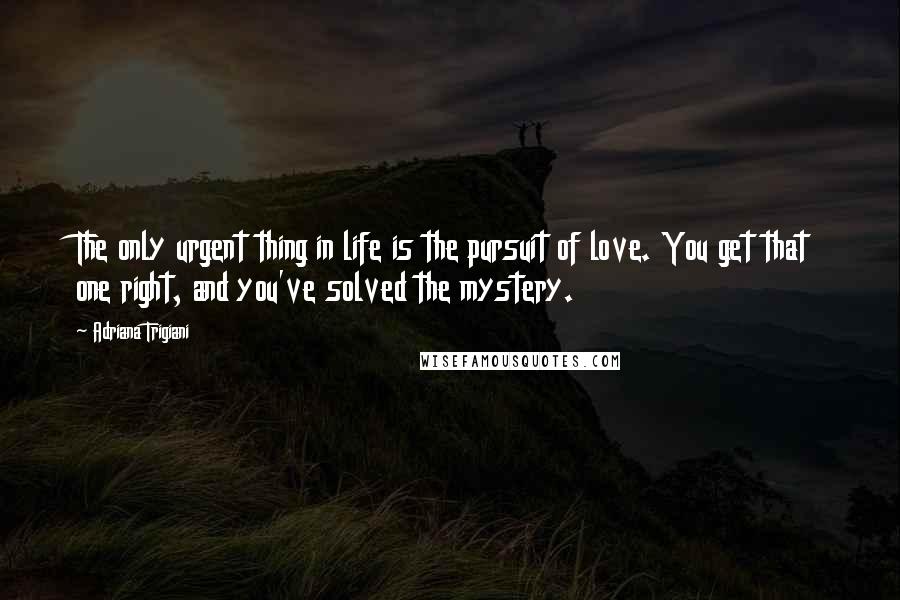 Adriana Trigiani Quotes: The only urgent thing in life is the pursuit of love. You get that one right, and you've solved the mystery.