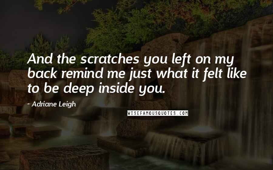 Adriane Leigh Quotes: And the scratches you left on my back remind me just what it felt like to be deep inside you.