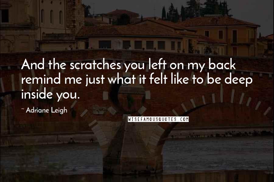 Adriane Leigh Quotes: And the scratches you left on my back remind me just what it felt like to be deep inside you.