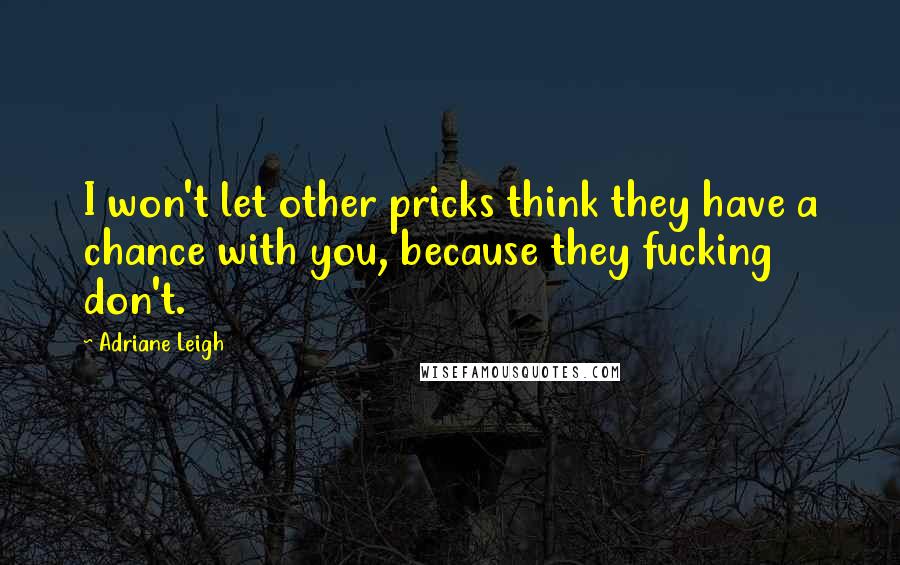 Adriane Leigh Quotes: I won't let other pricks think they have a chance with you, because they fucking don't.