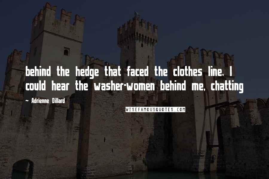 Adrienne Dillard Quotes: behind the hedge that faced the clothes line. I could hear the washer-women behind me, chatting