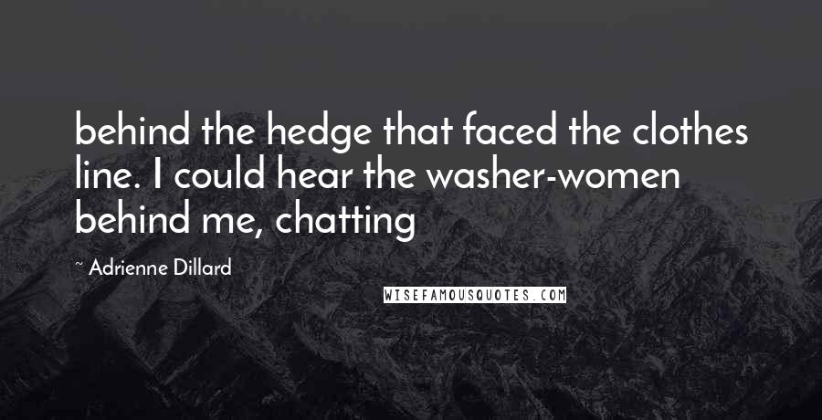 Adrienne Dillard Quotes: behind the hedge that faced the clothes line. I could hear the washer-women behind me, chatting