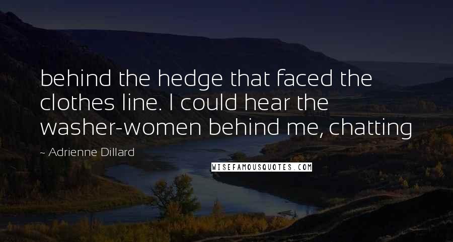 Adrienne Dillard Quotes: behind the hedge that faced the clothes line. I could hear the washer-women behind me, chatting