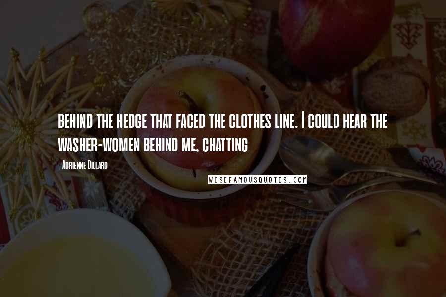 Adrienne Dillard Quotes: behind the hedge that faced the clothes line. I could hear the washer-women behind me, chatting