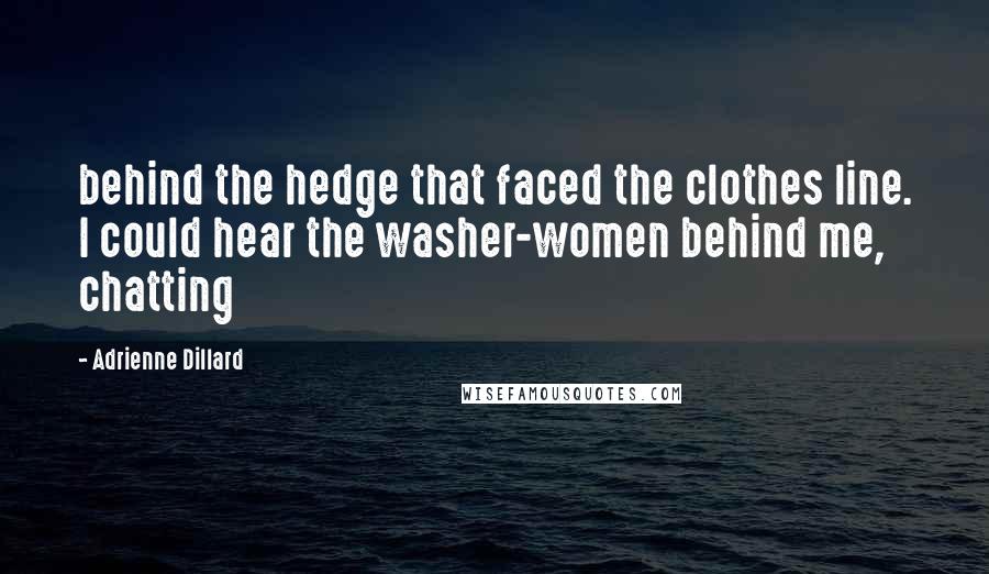 Adrienne Dillard Quotes: behind the hedge that faced the clothes line. I could hear the washer-women behind me, chatting