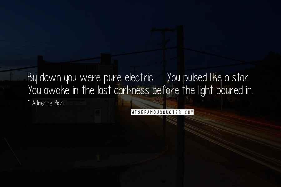 Adrienne Rich Quotes: By dawn you were pure electric. You pulsed like a star. You awoke in the last darkness before the light poured in.