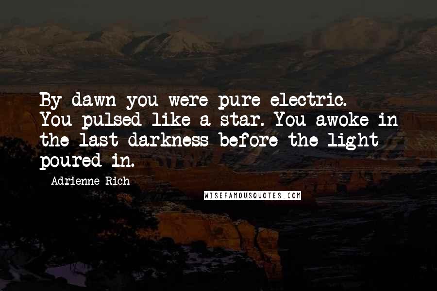 Adrienne Rich Quotes: By dawn you were pure electric. You pulsed like a star. You awoke in the last darkness before the light poured in.