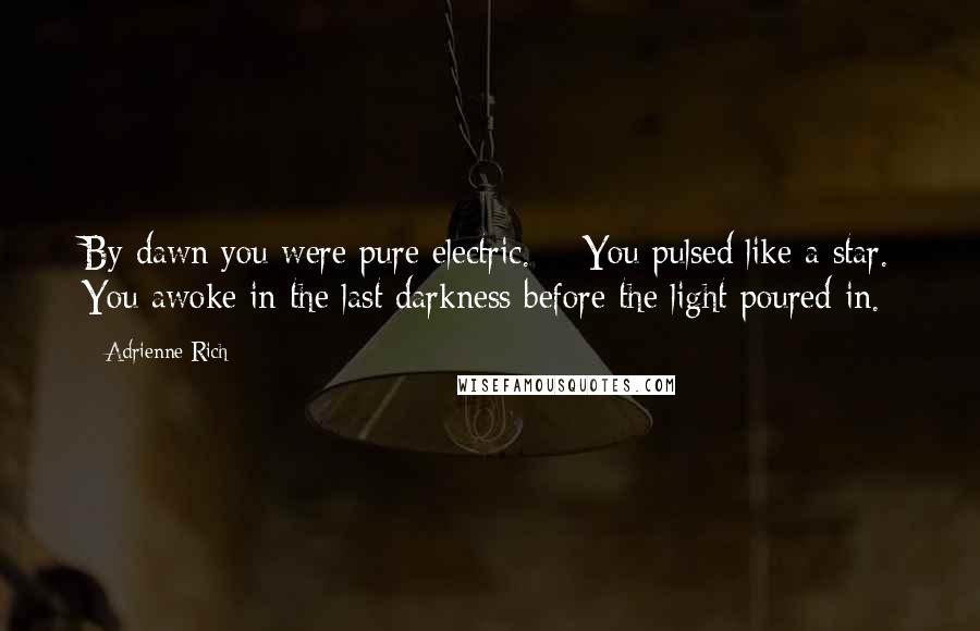 Adrienne Rich Quotes: By dawn you were pure electric. You pulsed like a star. You awoke in the last darkness before the light poured in.