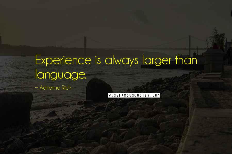 Adrienne Rich Quotes: Experience is always larger than language.