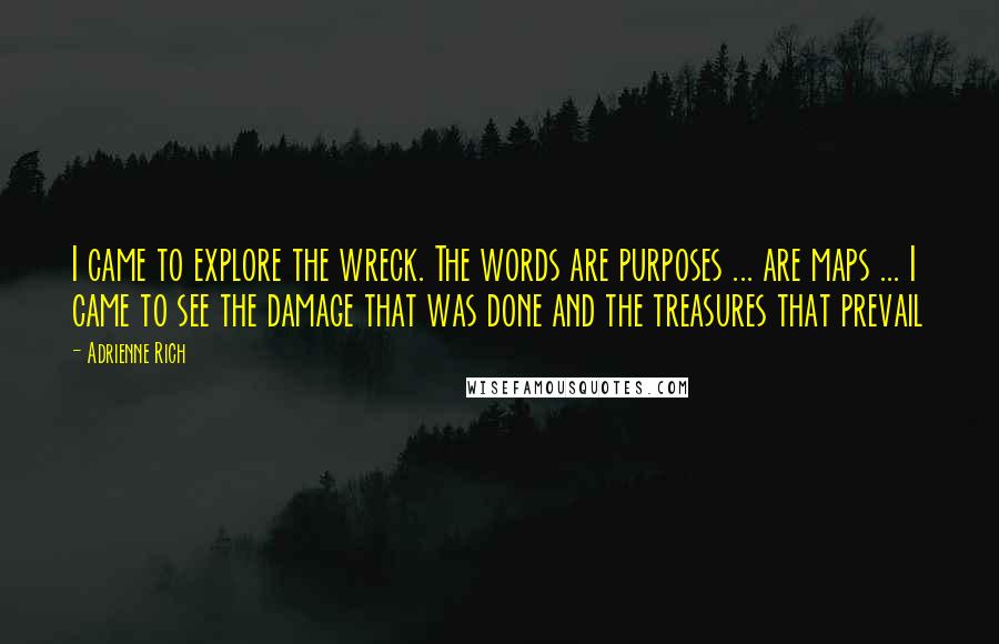 Adrienne Rich Quotes: I came to explore the wreck. The words are purposes ... are maps ... I came to see the damage that was done and the treasures that prevail