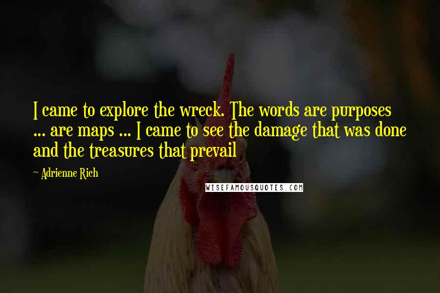 Adrienne Rich Quotes: I came to explore the wreck. The words are purposes ... are maps ... I came to see the damage that was done and the treasures that prevail