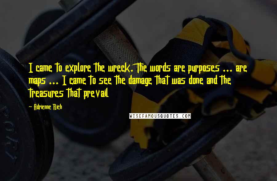 Adrienne Rich Quotes: I came to explore the wreck. The words are purposes ... are maps ... I came to see the damage that was done and the treasures that prevail