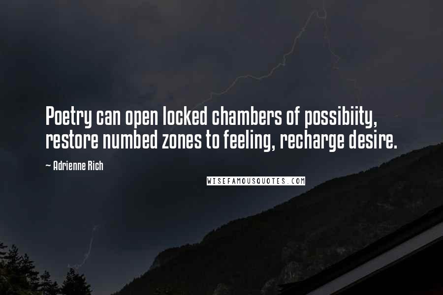 Adrienne Rich Quotes: Poetry can open locked chambers of possibiity, restore numbed zones to feeling, recharge desire.