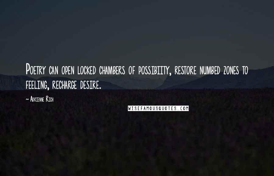 Adrienne Rich Quotes: Poetry can open locked chambers of possibiity, restore numbed zones to feeling, recharge desire.