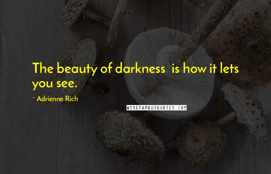 Adrienne Rich Quotes: The beauty of darkness  is how it lets you see.