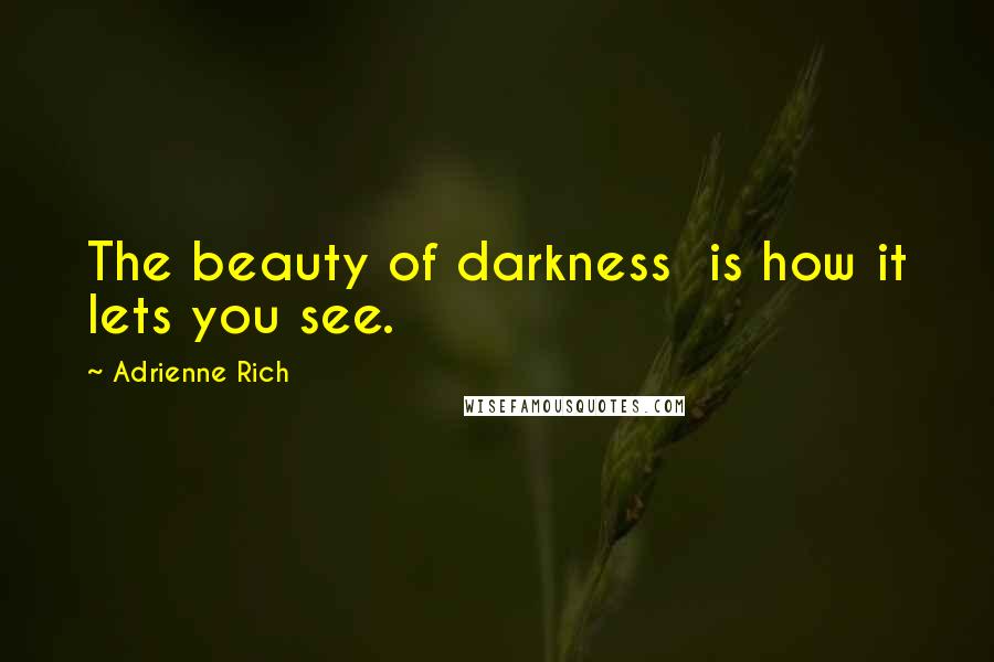 Adrienne Rich Quotes: The beauty of darkness  is how it lets you see.