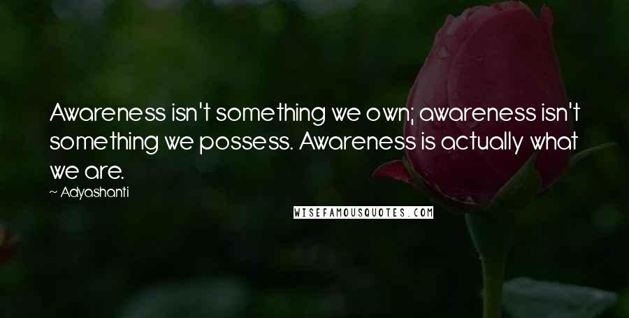 Adyashanti Quotes: Awareness isn't something we own; awareness isn't something we possess. Awareness is actually what we are.