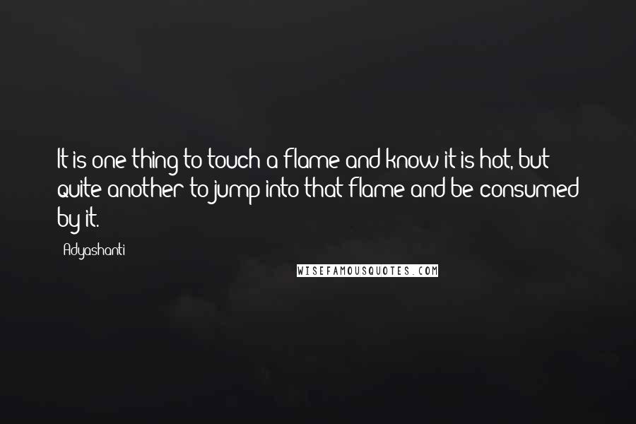 Adyashanti Quotes: It is one thing to touch a flame and know it is hot, but quite another to jump into that flame and be consumed by it.