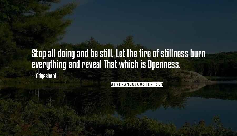 Adyashanti Quotes: Stop all doing and be still. Let the fire of stillness burn everything and reveal That which is Openness.