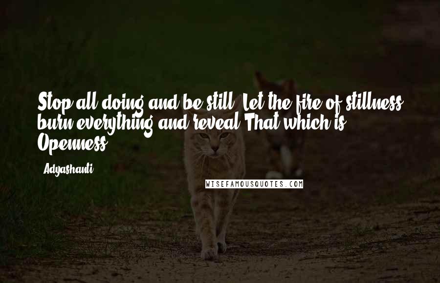 Adyashanti Quotes: Stop all doing and be still. Let the fire of stillness burn everything and reveal That which is Openness.