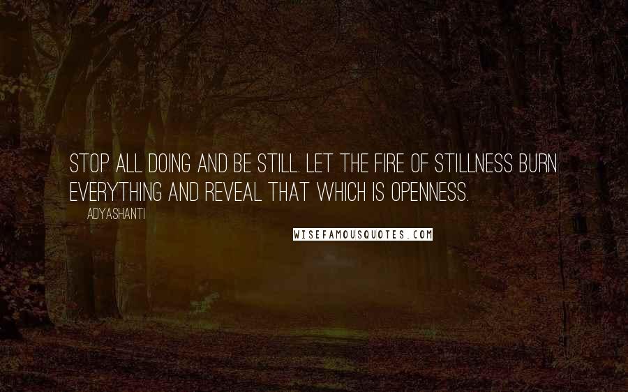 Adyashanti Quotes: Stop all doing and be still. Let the fire of stillness burn everything and reveal That which is Openness.