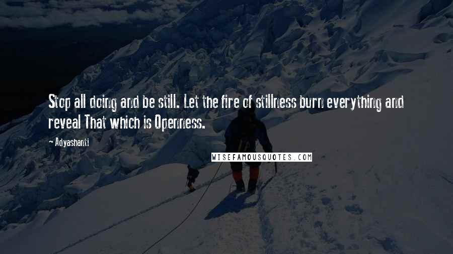 Adyashanti Quotes: Stop all doing and be still. Let the fire of stillness burn everything and reveal That which is Openness.