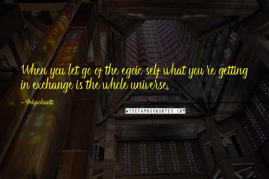 Adyashanti Quotes: When you let go of the egoic self what you're getting in exchange is the whole universe.
