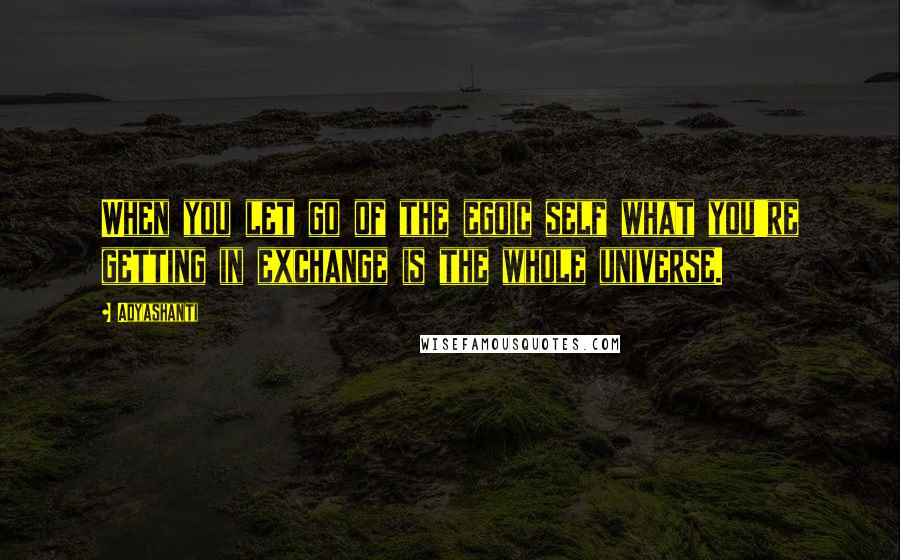 Adyashanti Quotes: When you let go of the egoic self what you're getting in exchange is the whole universe.