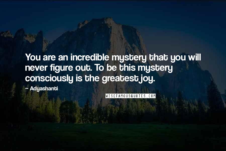 Adyashanti Quotes: You are an incredible mystery that you will never figure out. To be this mystery consciously is the greatest joy.