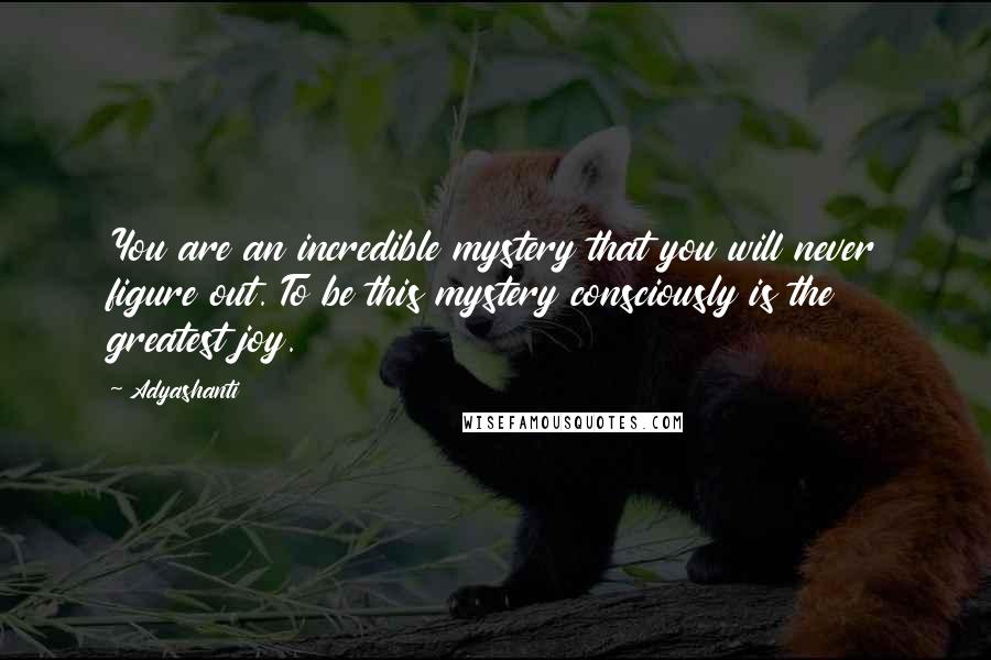 Adyashanti Quotes: You are an incredible mystery that you will never figure out. To be this mystery consciously is the greatest joy.