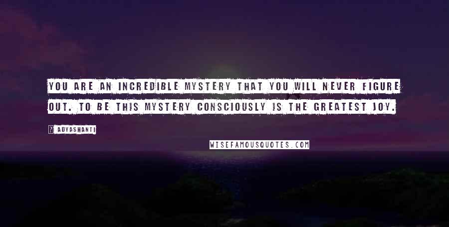 Adyashanti Quotes: You are an incredible mystery that you will never figure out. To be this mystery consciously is the greatest joy.