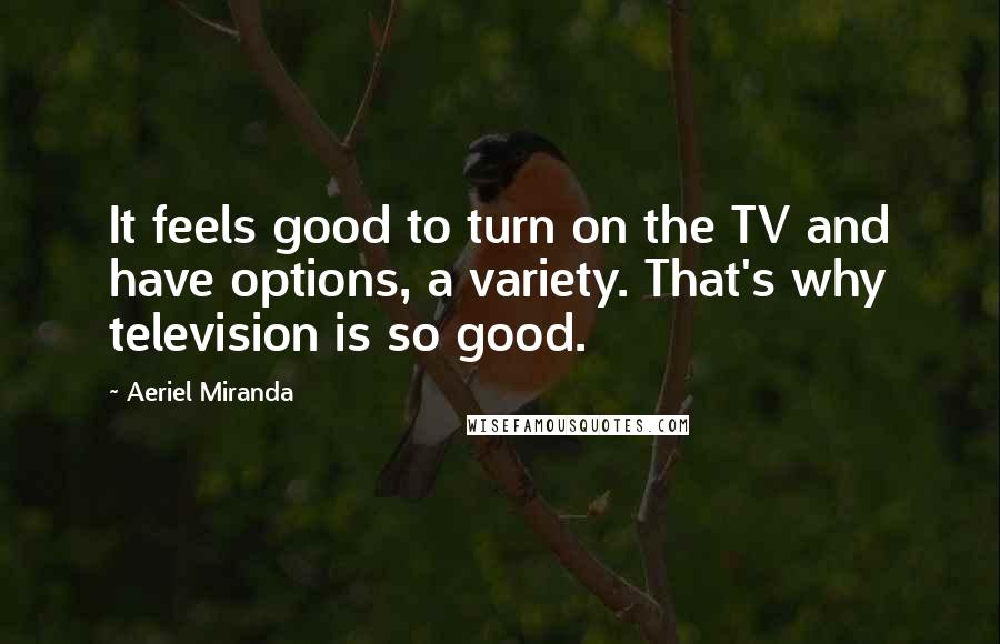 Aeriel Miranda Quotes: It feels good to turn on the TV and have options, a variety. That's why television is so good.