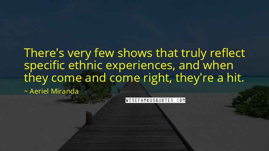 Aeriel Miranda Quotes: There's very few shows that truly reflect specific ethnic experiences, and when they come and come right, they're a hit.