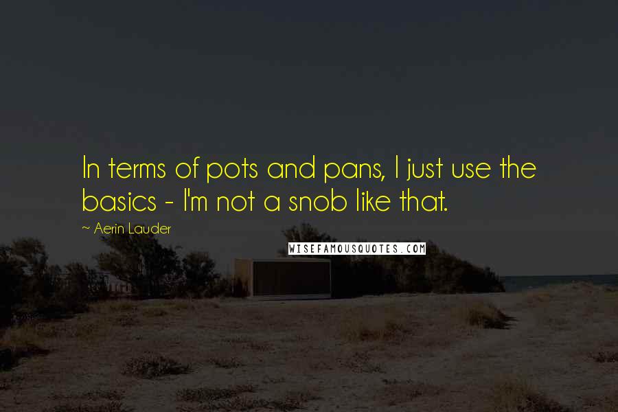 Aerin Lauder Quotes: In terms of pots and pans, I just use the basics - I'm not a snob like that.