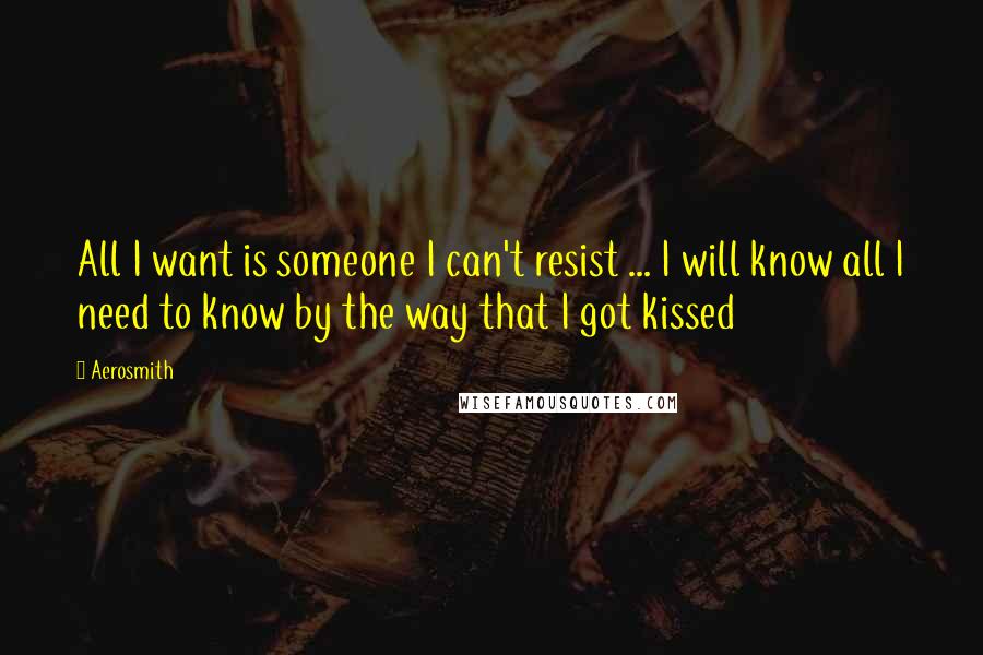 Aerosmith Quotes: All I want is someone I can't resist ... I will know all I need to know by the way that I got kissed