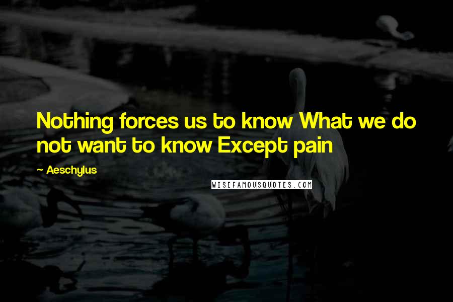 Aeschylus Quotes: Nothing forces us to know What we do not want to know Except pain