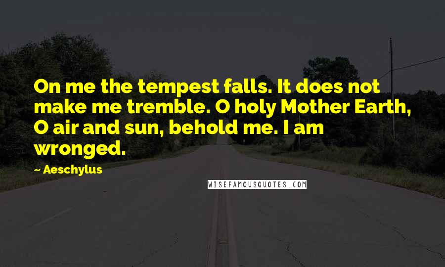 Aeschylus Quotes: On me the tempest falls. It does not make me tremble. O holy Mother Earth, O air and sun, behold me. I am wronged.