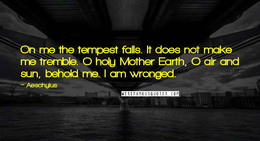 Aeschylus Quotes: On me the tempest falls. It does not make me tremble. O holy Mother Earth, O air and sun, behold me. I am wronged.