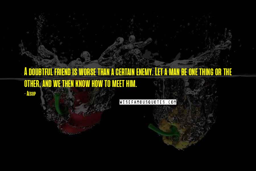 Aesop Quotes: A doubtful friend is worse than a certain enemy. Let a man be one thing or the other, and we then know how to meet him.