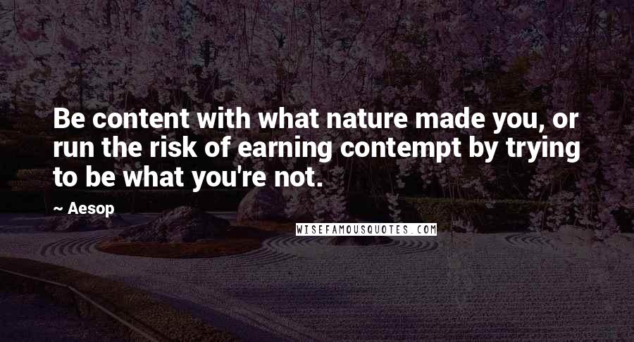 Aesop Quotes: Be content with what nature made you, or run the risk of earning contempt by trying to be what you're not.