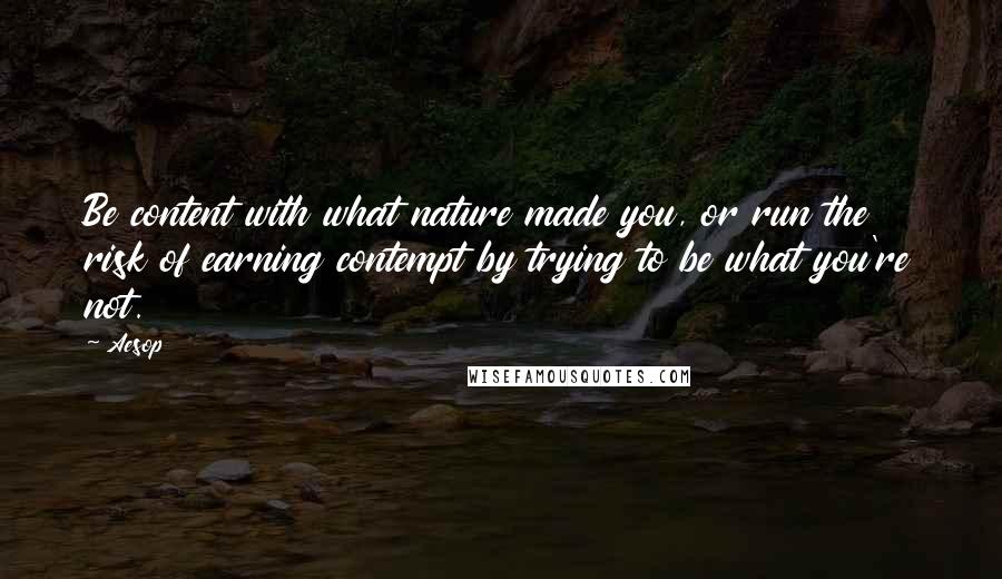 Aesop Quotes: Be content with what nature made you, or run the risk of earning contempt by trying to be what you're not.