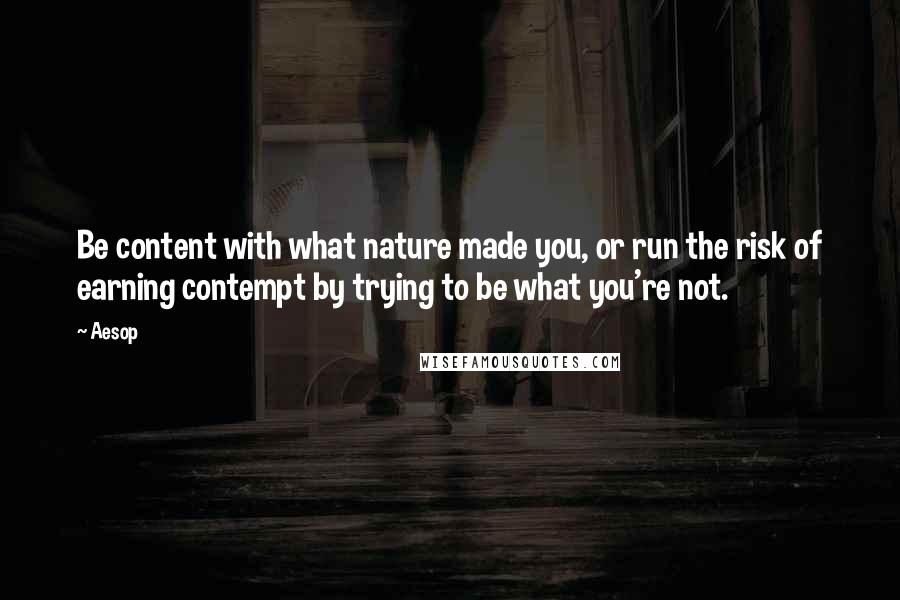 Aesop Quotes: Be content with what nature made you, or run the risk of earning contempt by trying to be what you're not.