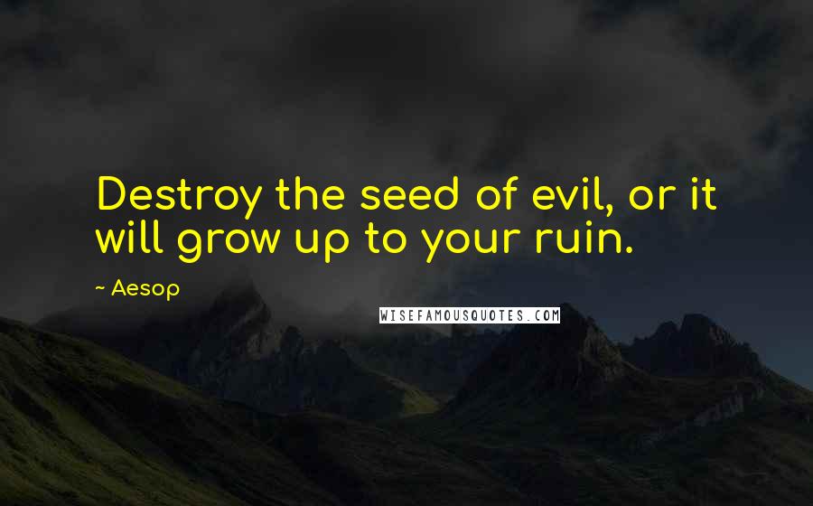 Aesop Quotes: Destroy the seed of evil, or it will grow up to your ruin.