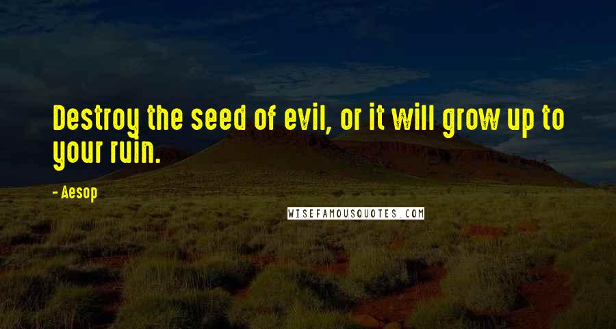 Aesop Quotes: Destroy the seed of evil, or it will grow up to your ruin.